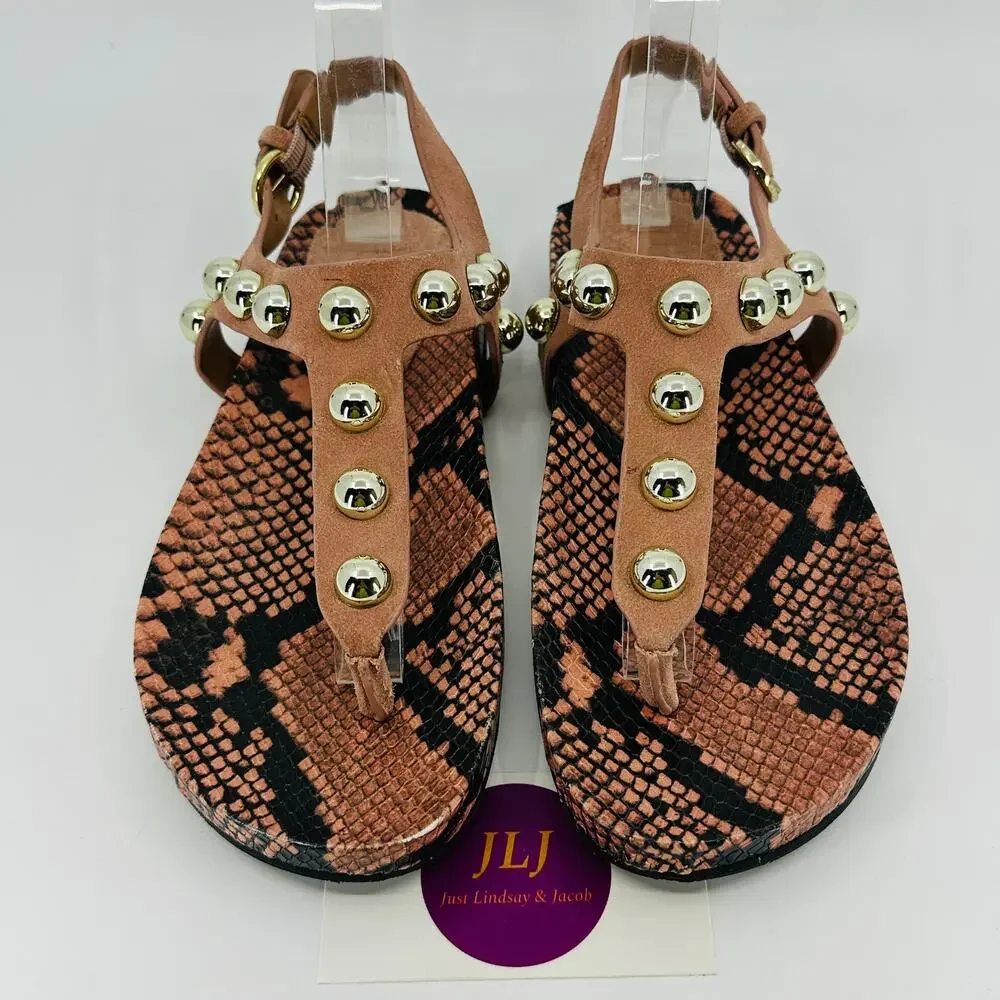Marc Fisher Women's Indie Snakeskin Print Studded Toe Post Sandals Size 6.5